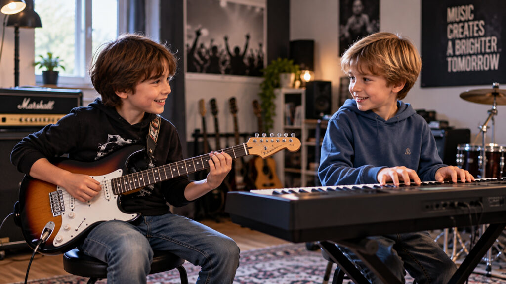 Bambini che suonano chitarra e tastiera - Daigo Music School Padova